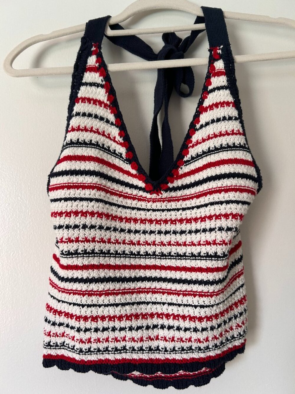 Moon & Madison Crochet Stripe Halter Crop Top Size Medium 100% Cotton